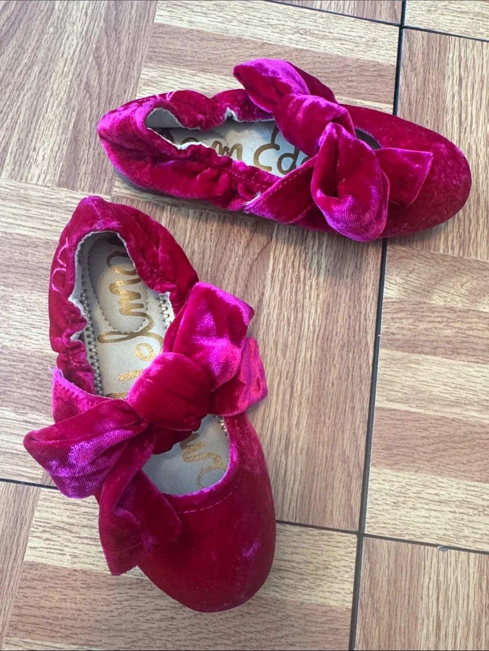 Sam Edelman Girls Velvet Bow Flats - fuschia pink